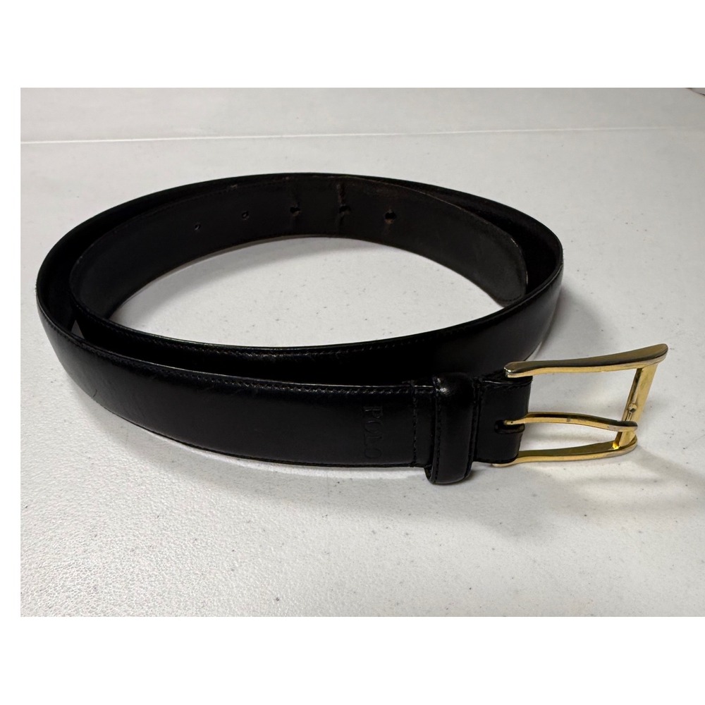 Polo Ralph Lauren Mens Black Italian Saddle Leather Belt Gold Buckle 36 2113190
